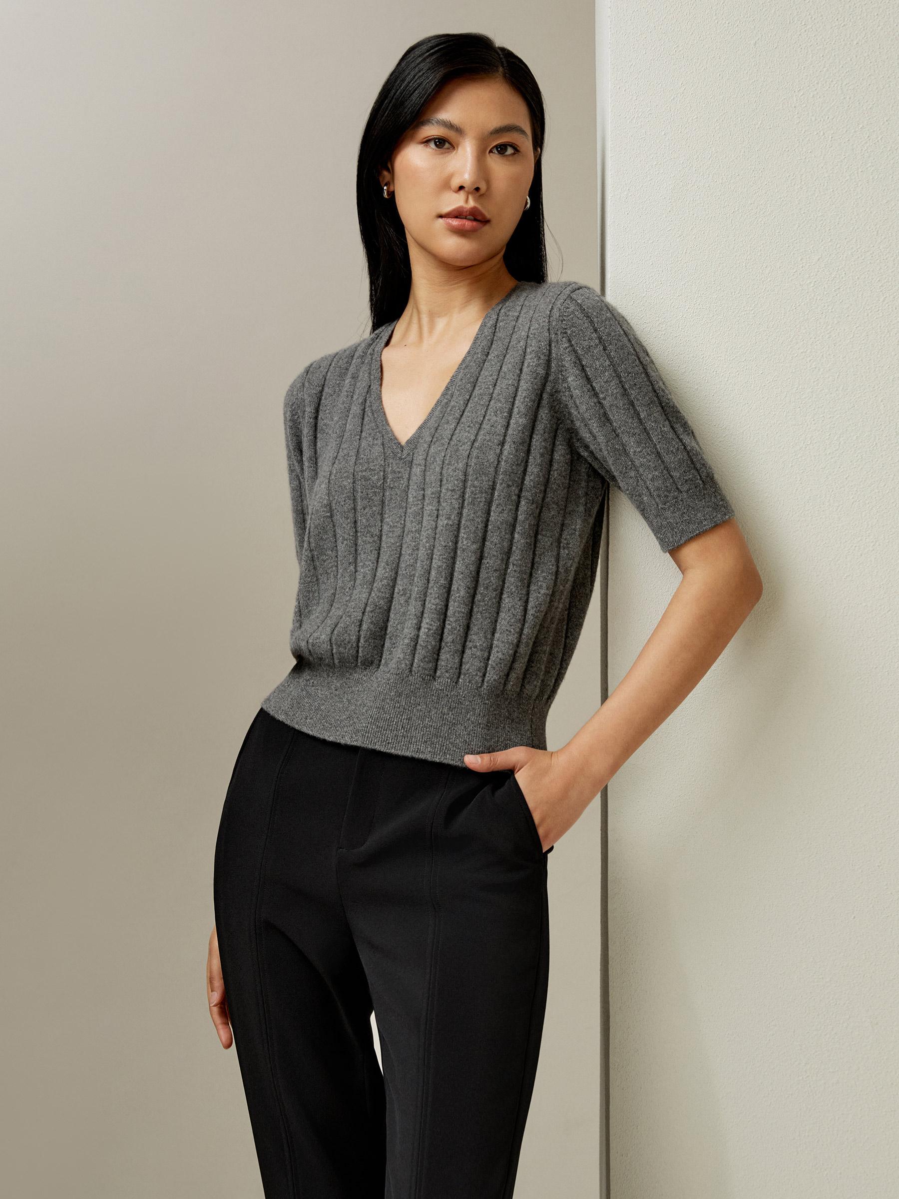 LILYSILK Womens Cashmere Sweater - Medium Gray Pure Cashmere - Comfortable V-Neck Top M Product Image