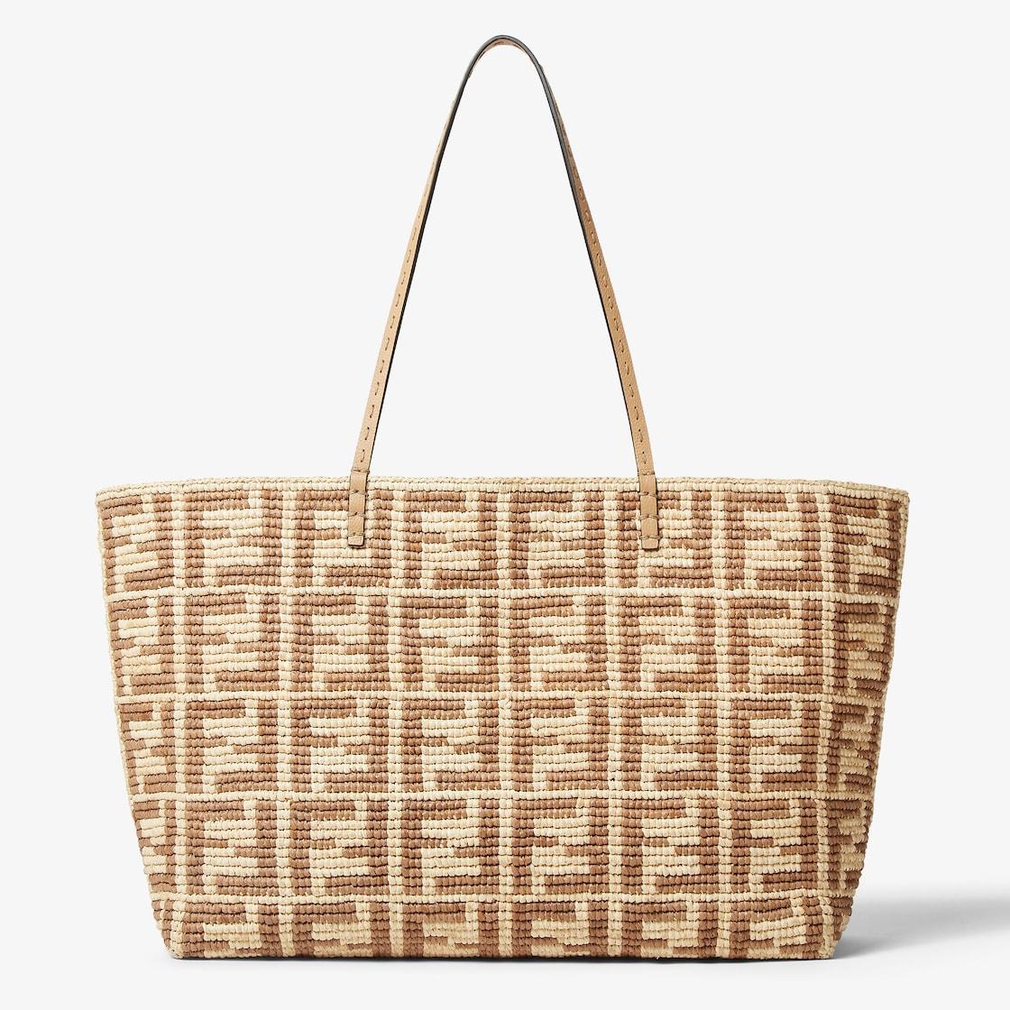 Roll LargeBeige FF raffia crochet shopper Product Image