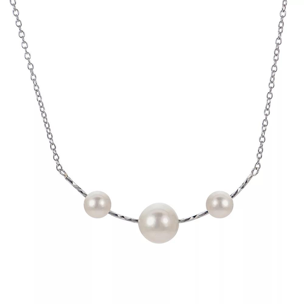 PearLustre by Imperial Sterling Silver Freshwater Cultured Pearl 3-Stone Necklace, Womens Product Image