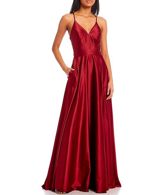 B. Darlin Lace Bra Back Satin Long Dress Product Image