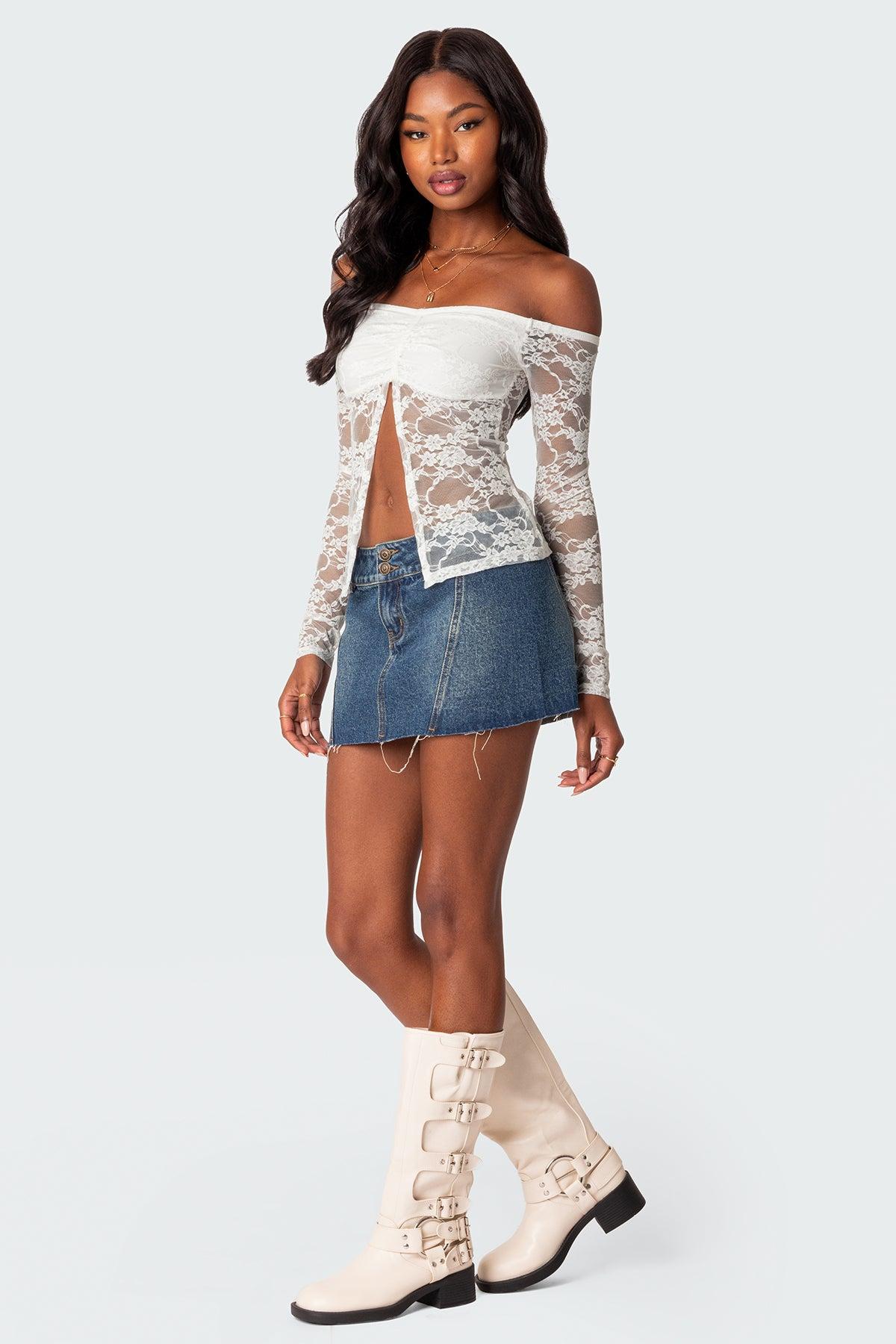 Odessa Split Front Sheer Lace Top Product Image