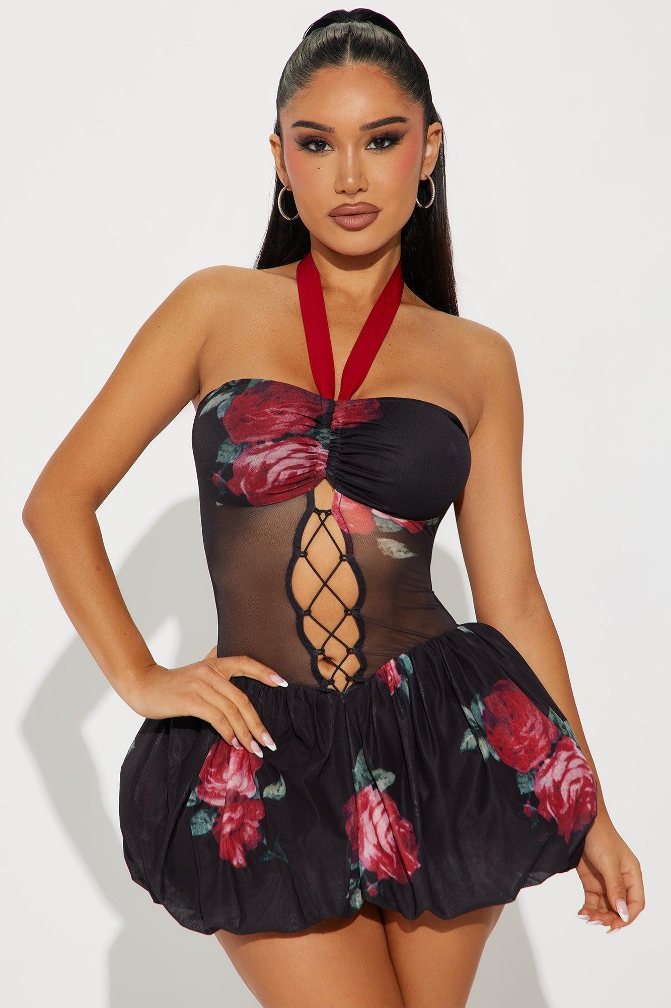 Cathy Mesh Bubble Micro Mini Dress - Black/combo Product Image