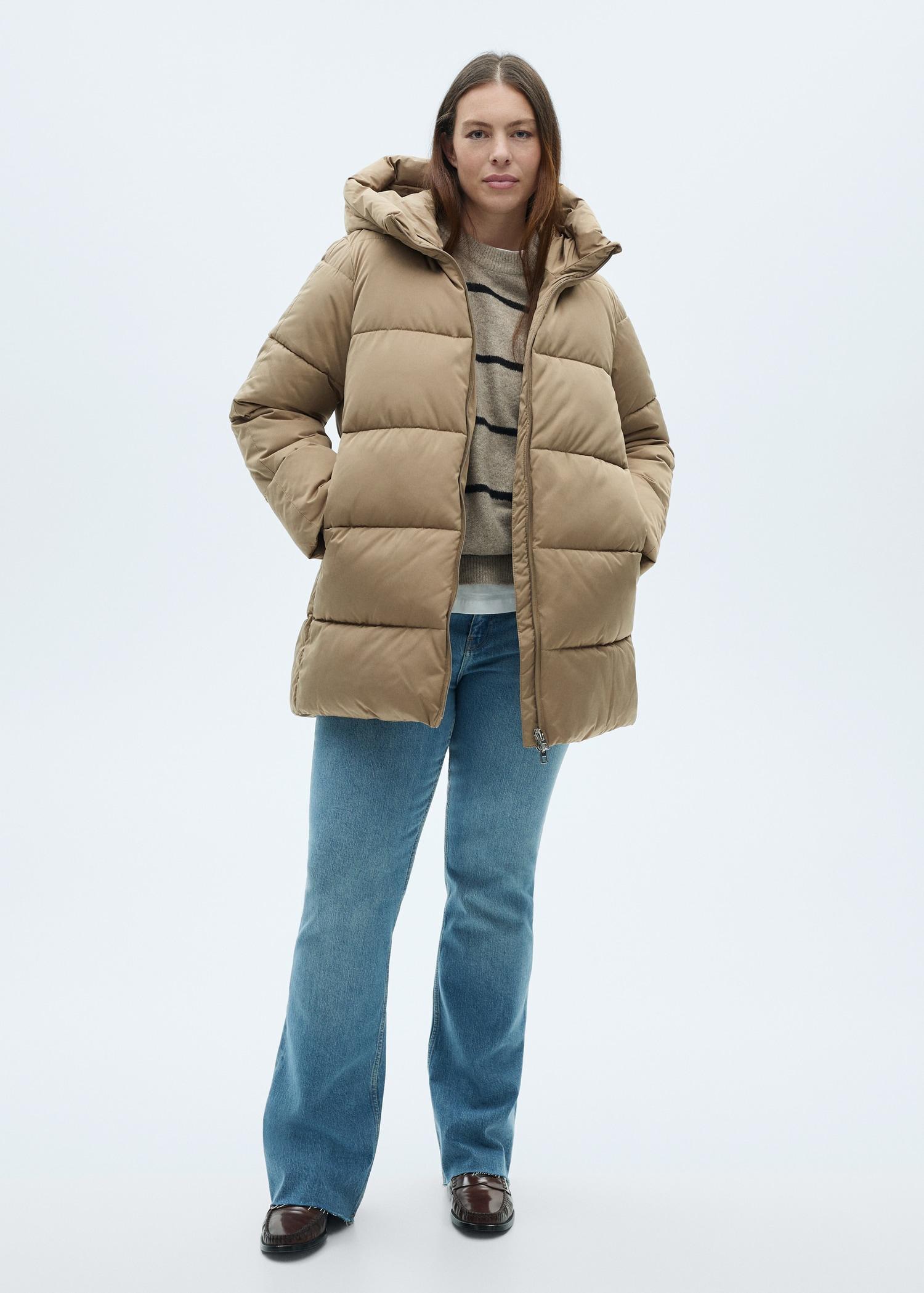 Quilted midi anorak with hood - Women | MANGO USA Product Image