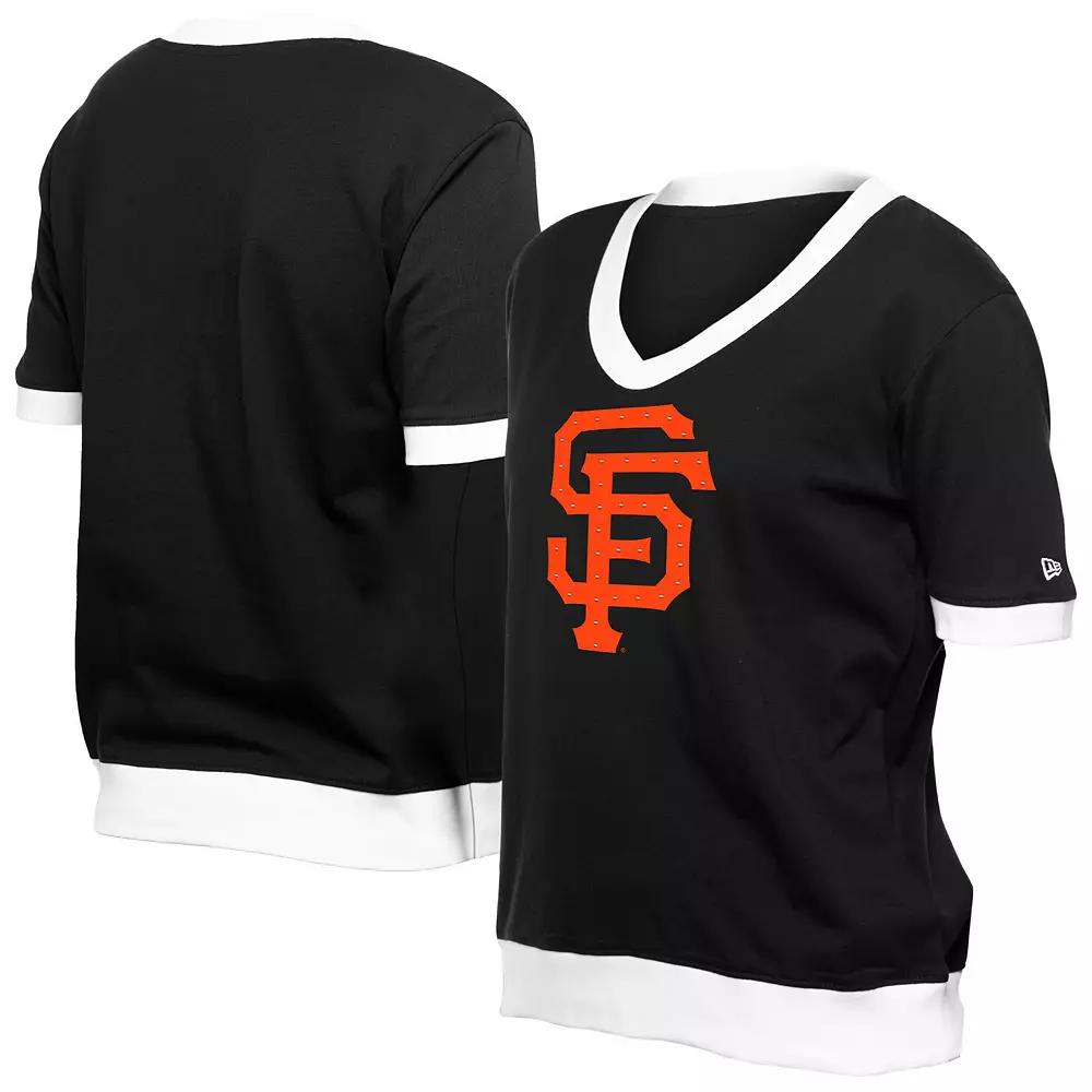 Women's New Era Black San Francisco Giants Game Day Rhinestone V-Neck T-Shirt,  Product Image