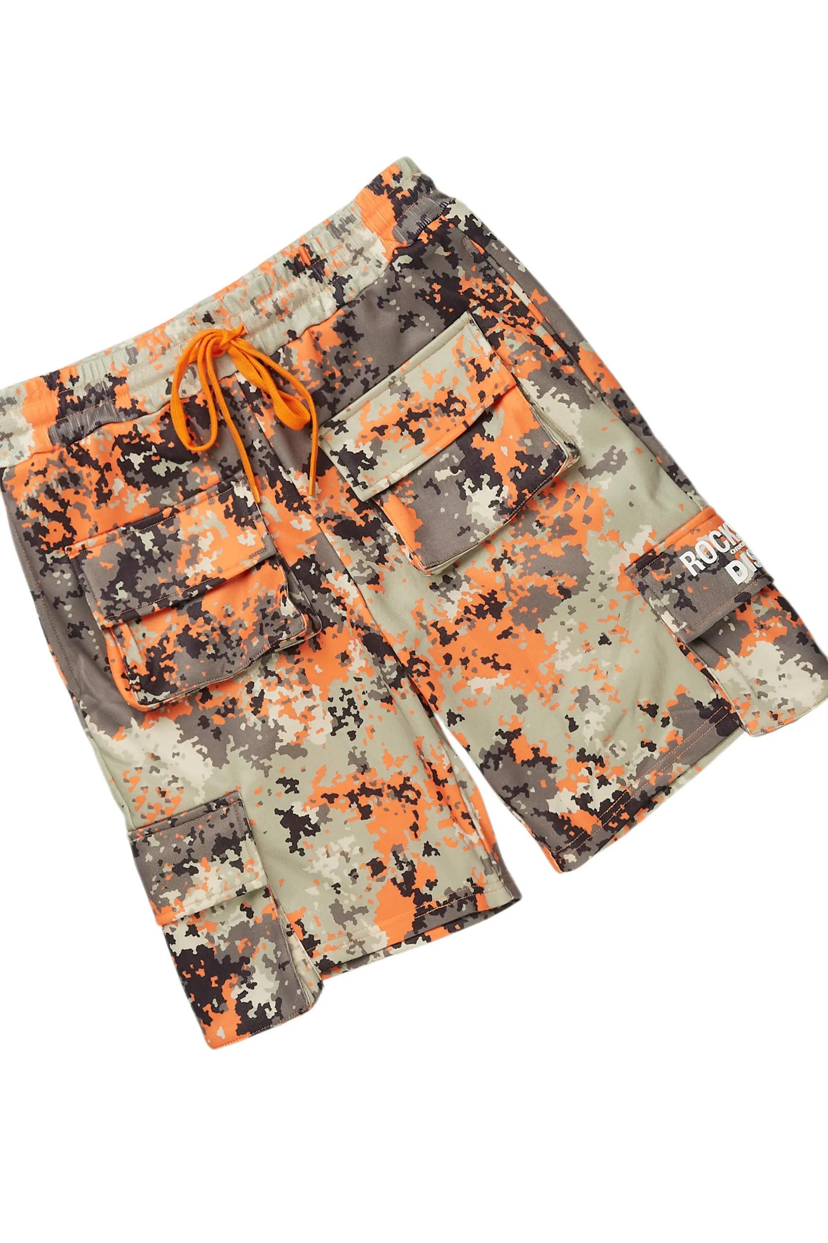 Shaneka Orange Digital Camo Cargo Short Set Female Product Image