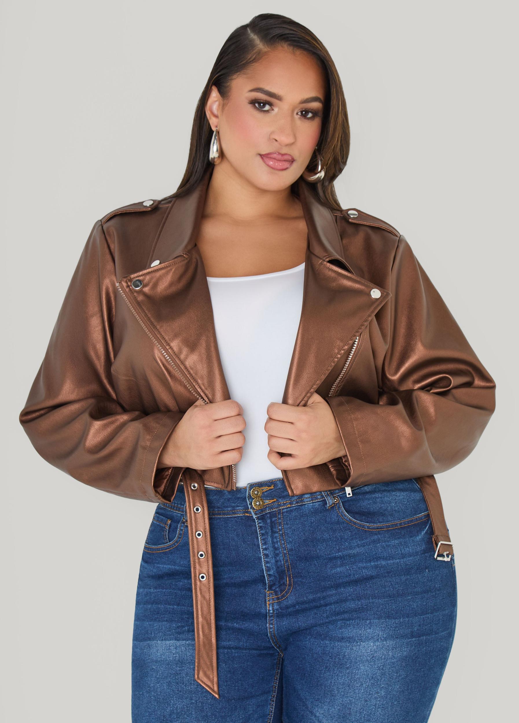 Cropped Faux Leather Moto Jacket Product Image