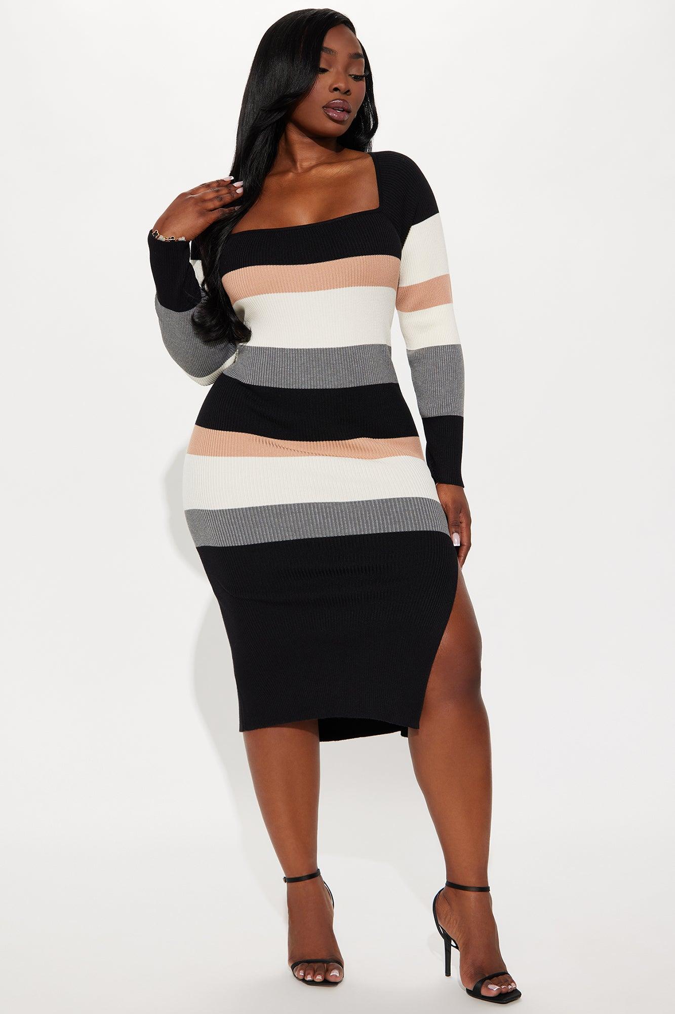 Willow in the Wind Striped Midi Dress - Black/combo Product Image