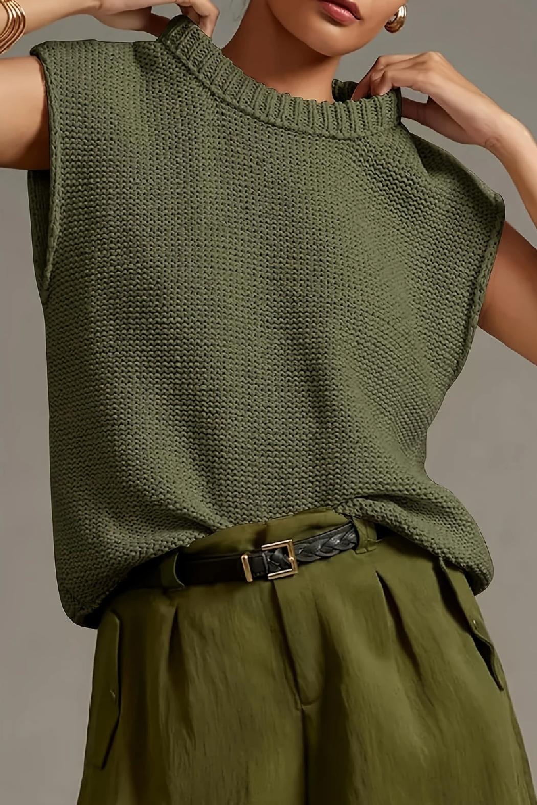 Sleeveless Crewneck Ribbed Knit Tank Top Product Image