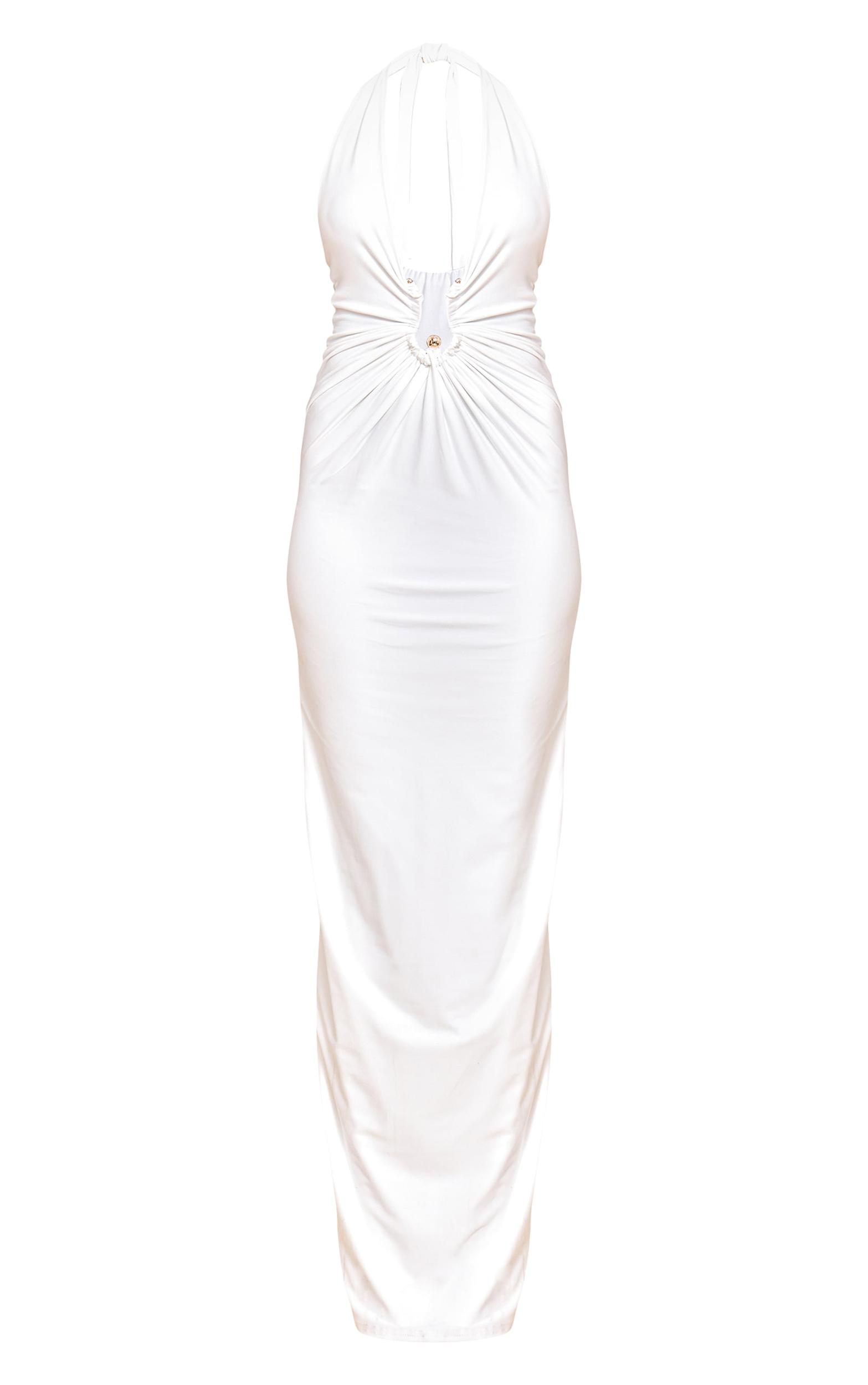 White Double Layer Soft Touch Trim Detail Maxi Dress Product Image