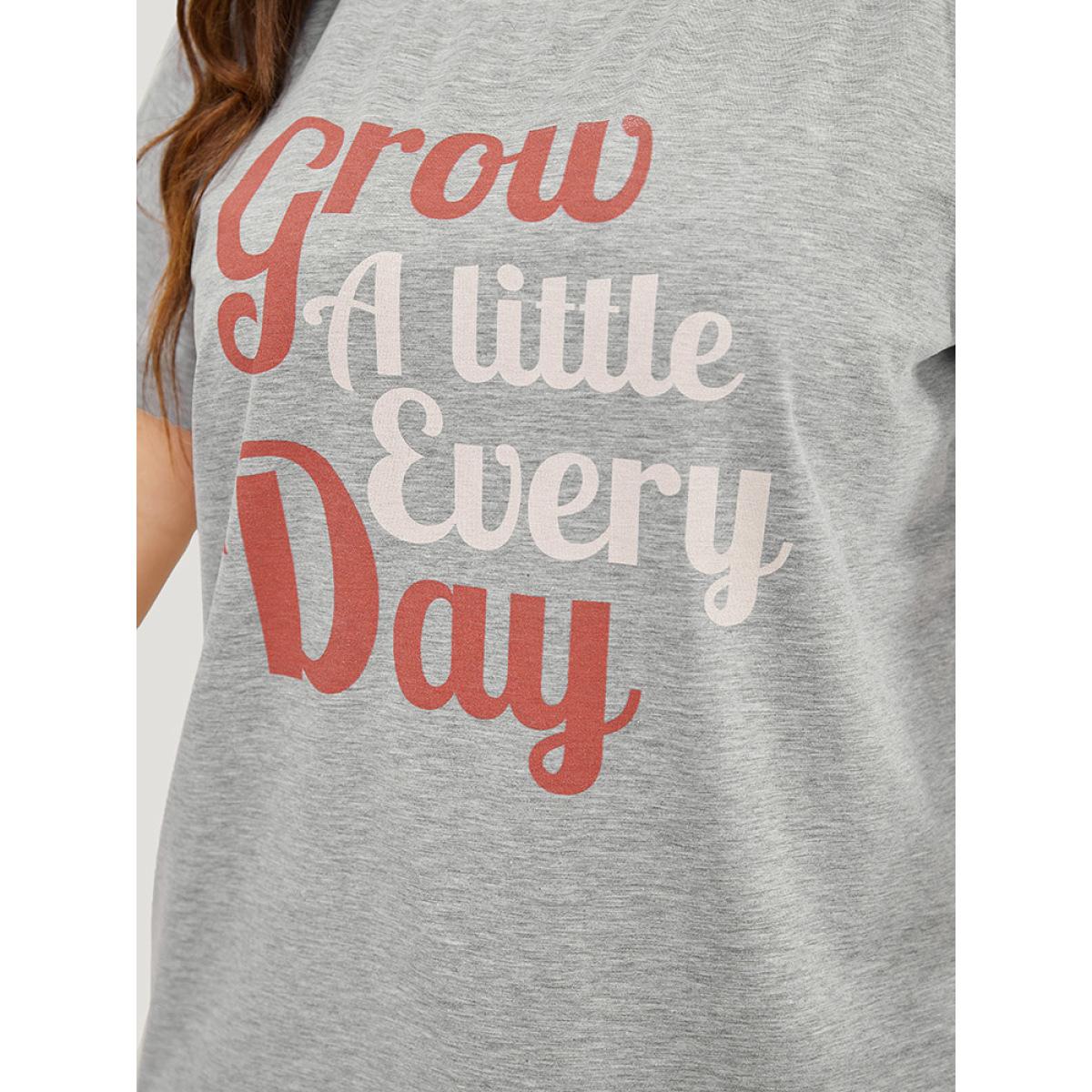 Plus Size Positive Slogans Print Round Neck T-shirt Gray Women Casual Positive slogan Dailywear T-shirts BloomChic 26/4X Product Image