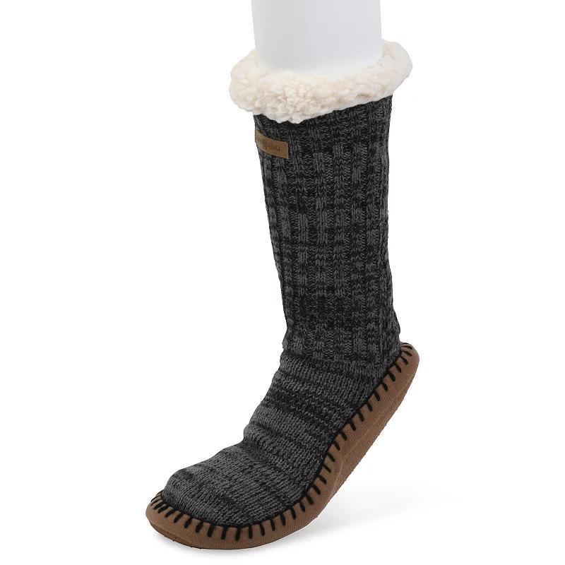 GaaHuu® Faux Shearling-Lined Men's Slipper Socks, Black Buffalo Check Product Image