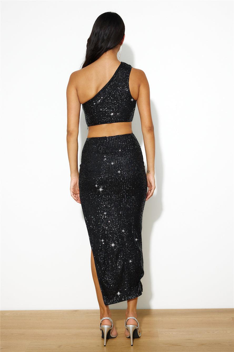 Only Yours Sequin Midi Skirt Black Product Image