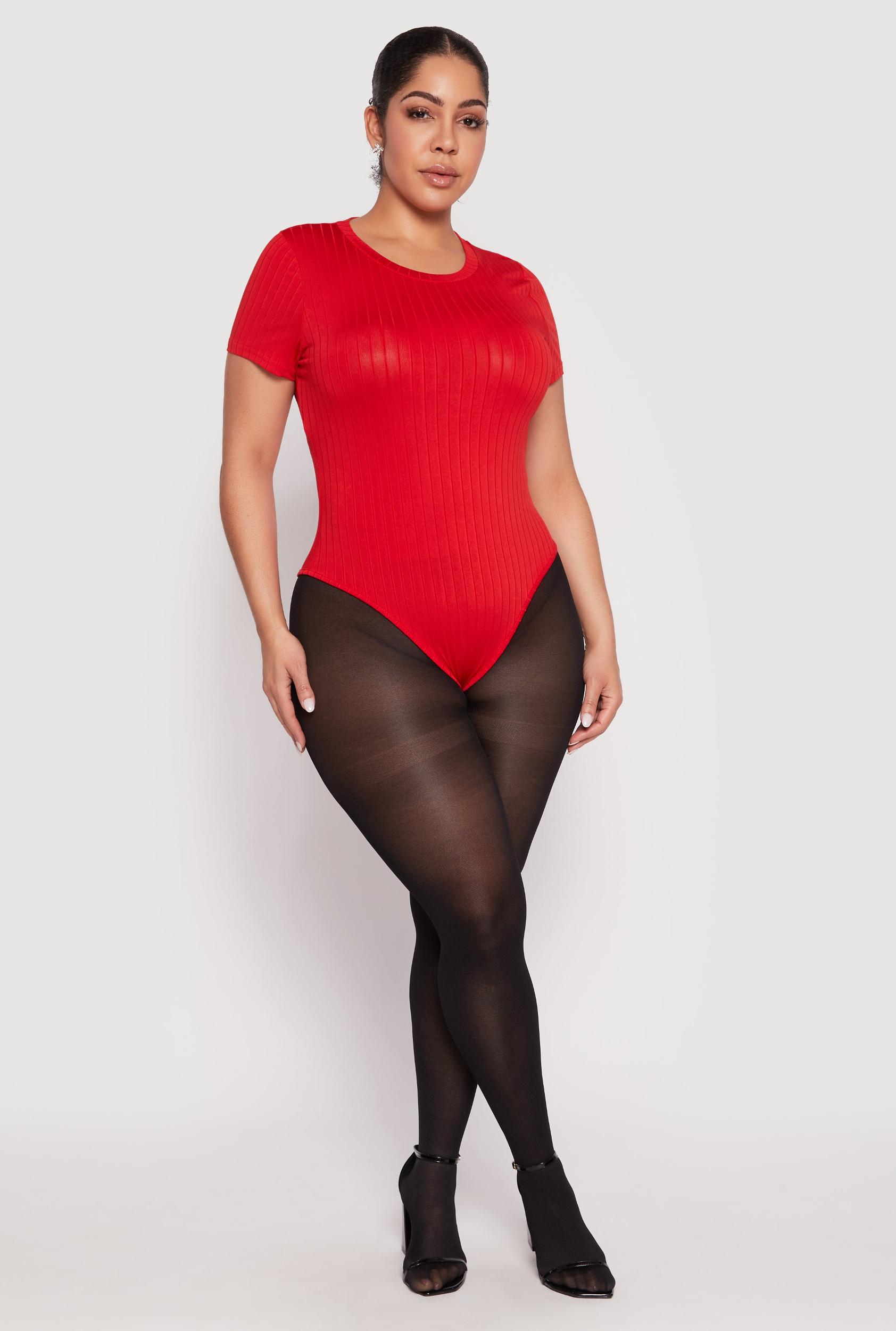 Womens Plus Size Daisy Crew Neck Rib Knit Bodysuit Product Image