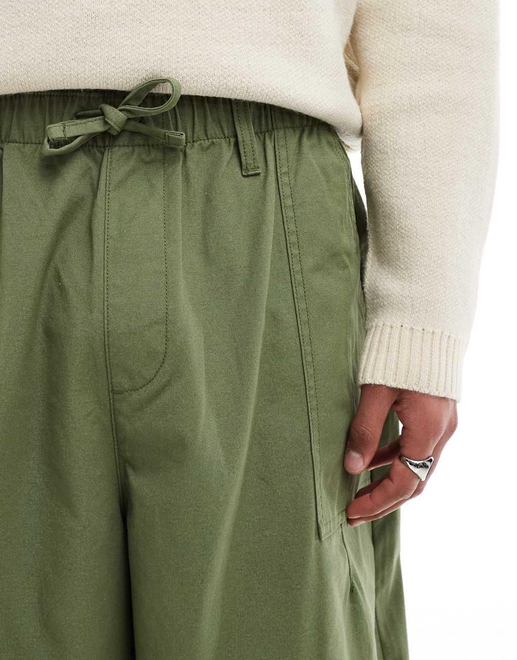 ASOS DESIGN oversized baggy pants in khaki Product Image