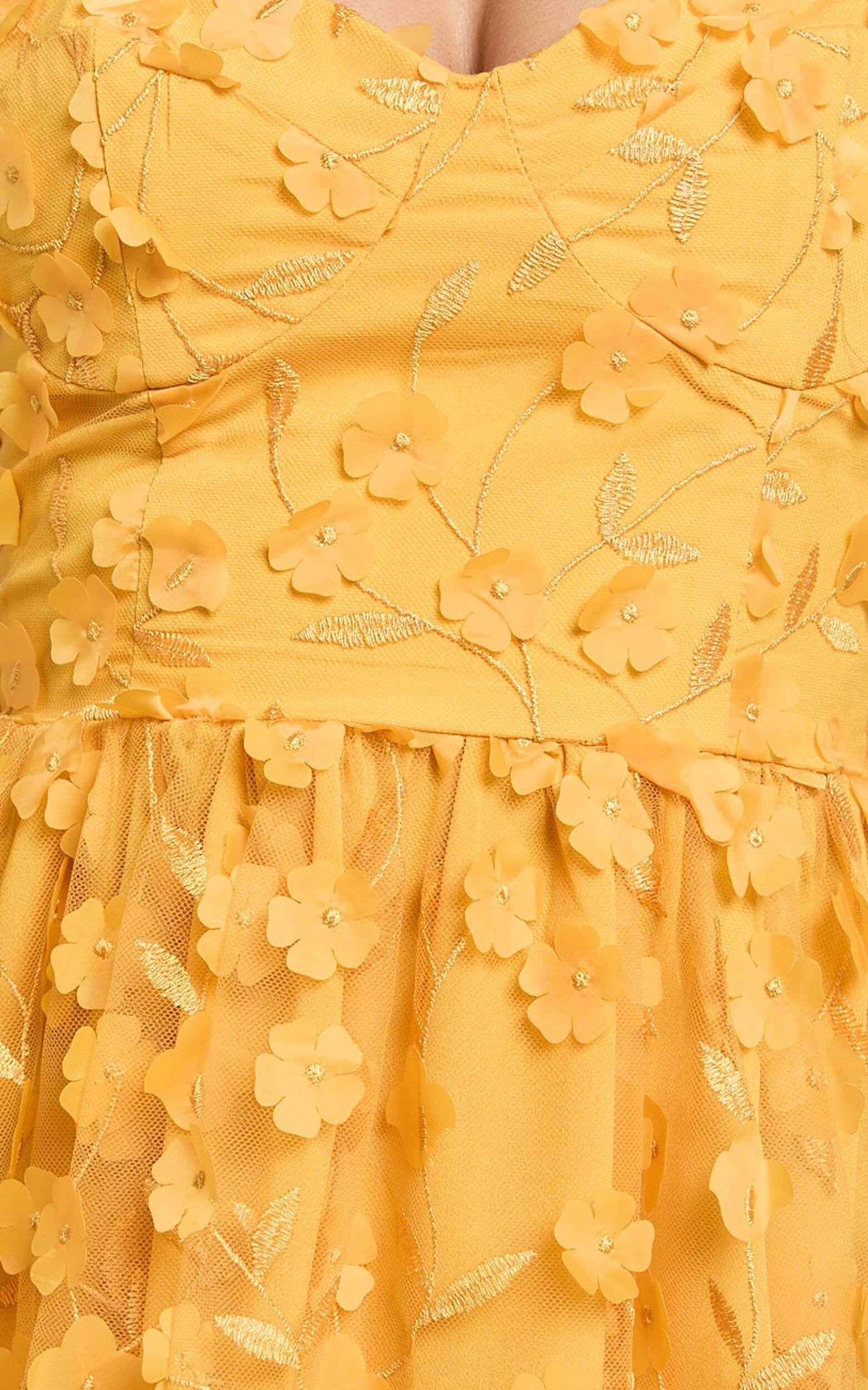 Prague Mini Dress - Strappy Embroidered Tulle Bustier Dress in Marigold Product Image