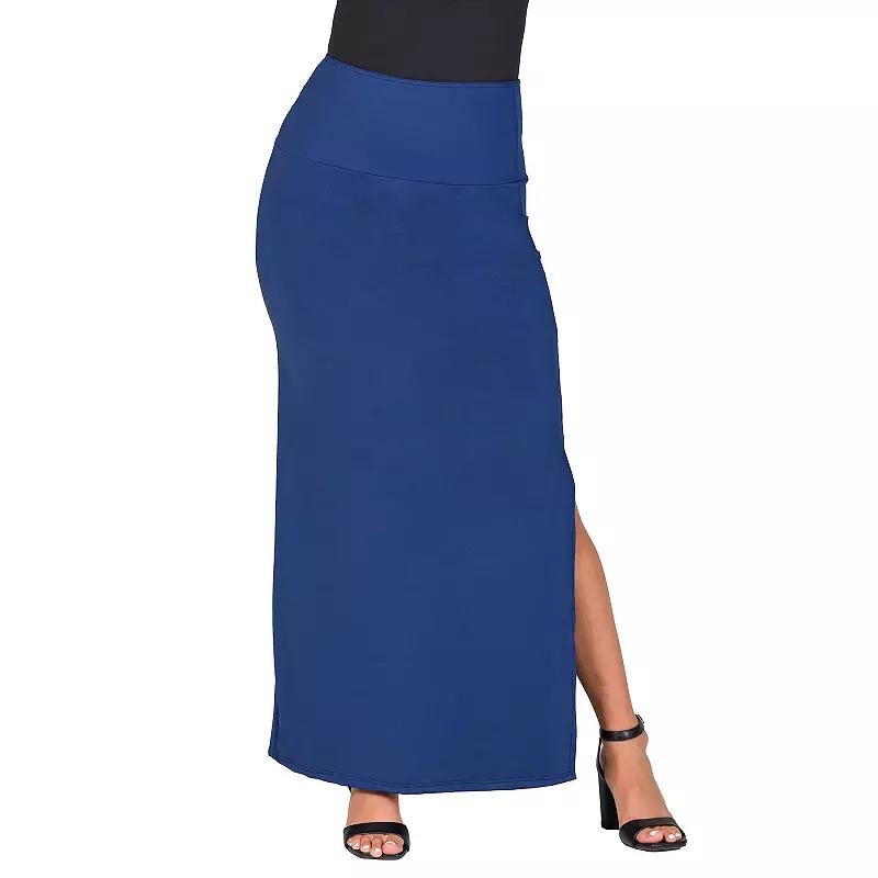 Women's 24Seven Comfort Apparel Versatile Side Slit Elastic Waist Maxi Skirt,  Product Image