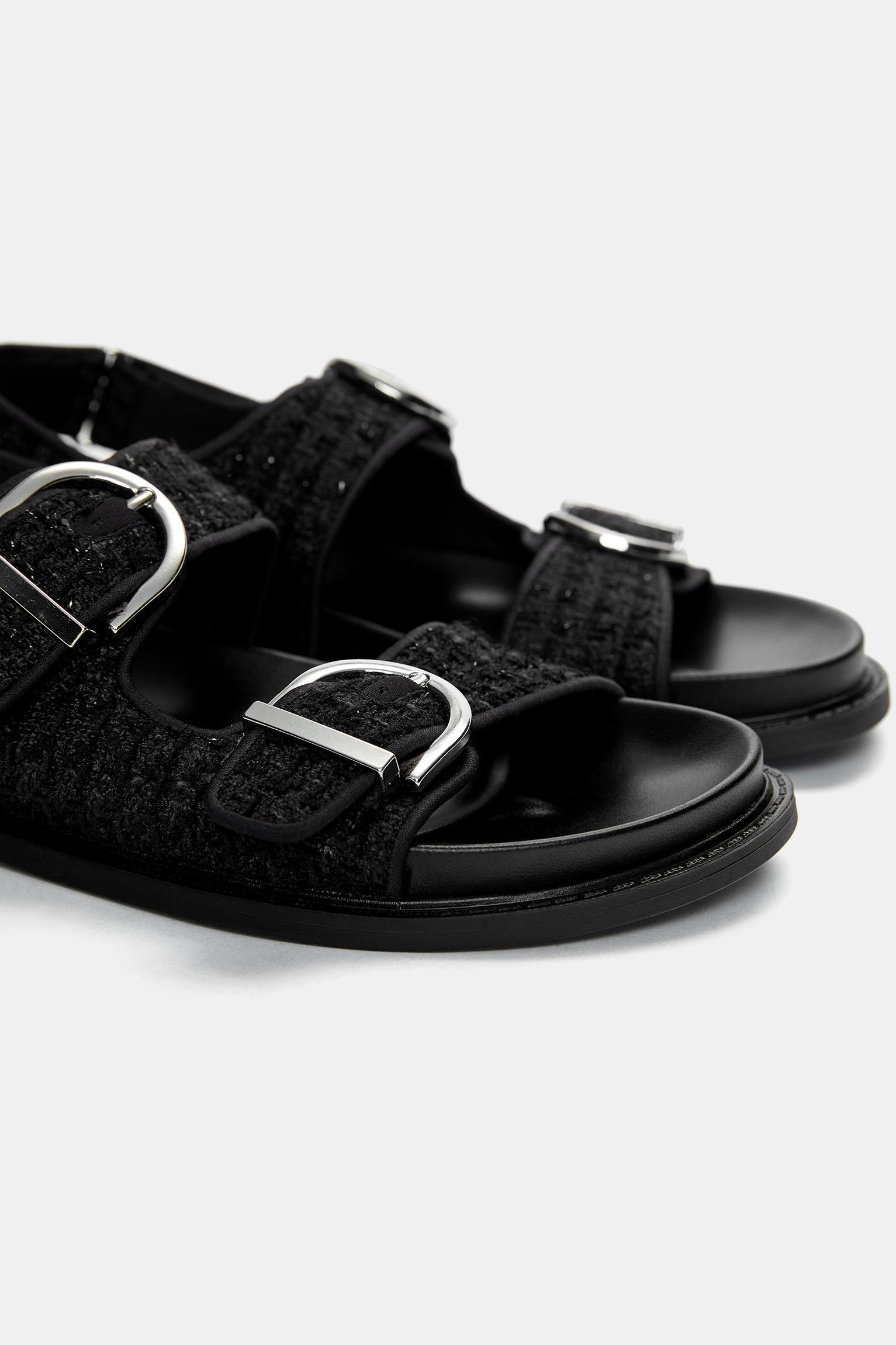 Flat fabric sandals with buckles Product Image