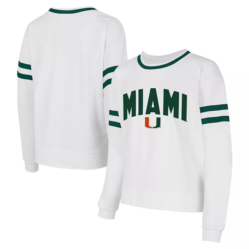Women's Concepts Sport  White Miami Hurricanes Borough French Terry Arch Over Long Sleeve T-Shirt, Size: Small Product Image