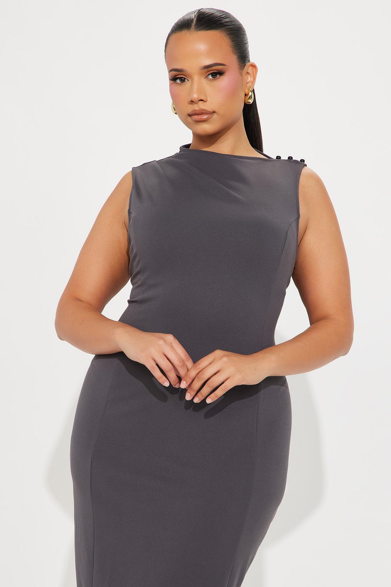 Shannon Boat Neck Midi Dress - Charcoal Product Image