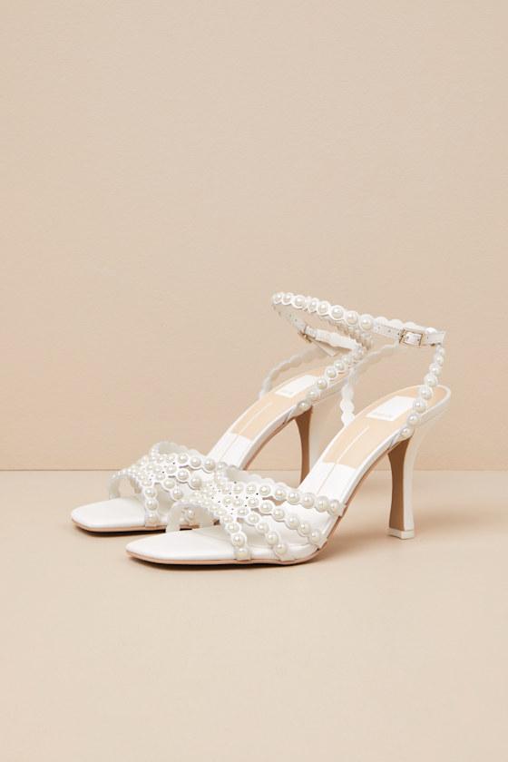Hellen White Pearl Ankle Strap High Heel Sandals Product Image