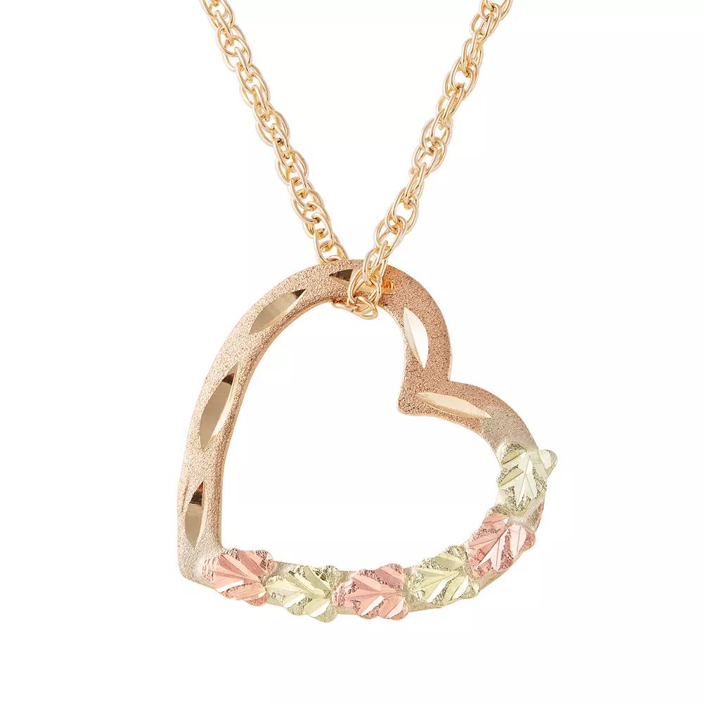 Black Hills Gold Tri-Tone Floating Heart Pendant, Women's, Size: 18" Product Image