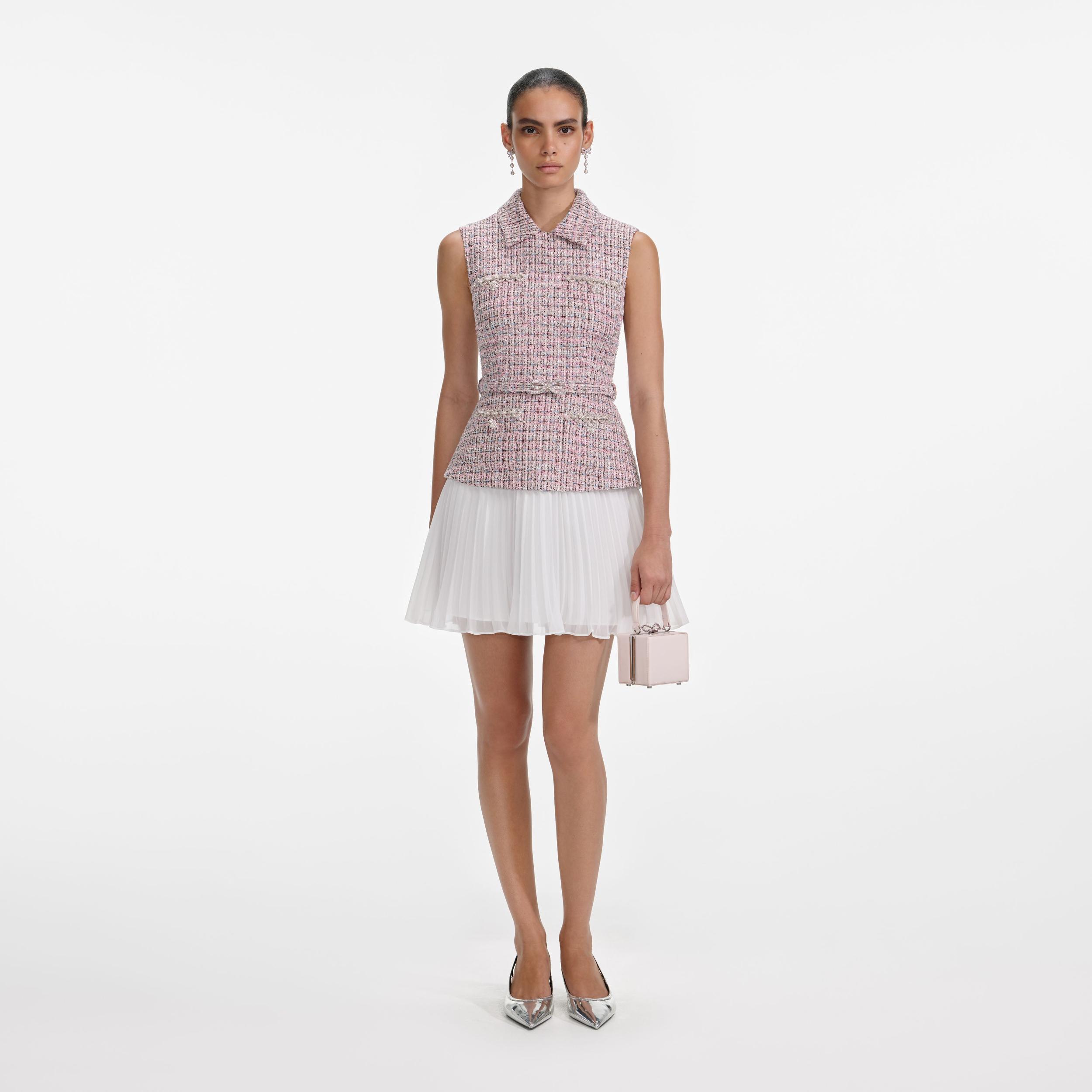Pink Boucle Chiffon Mini Dress Product Image