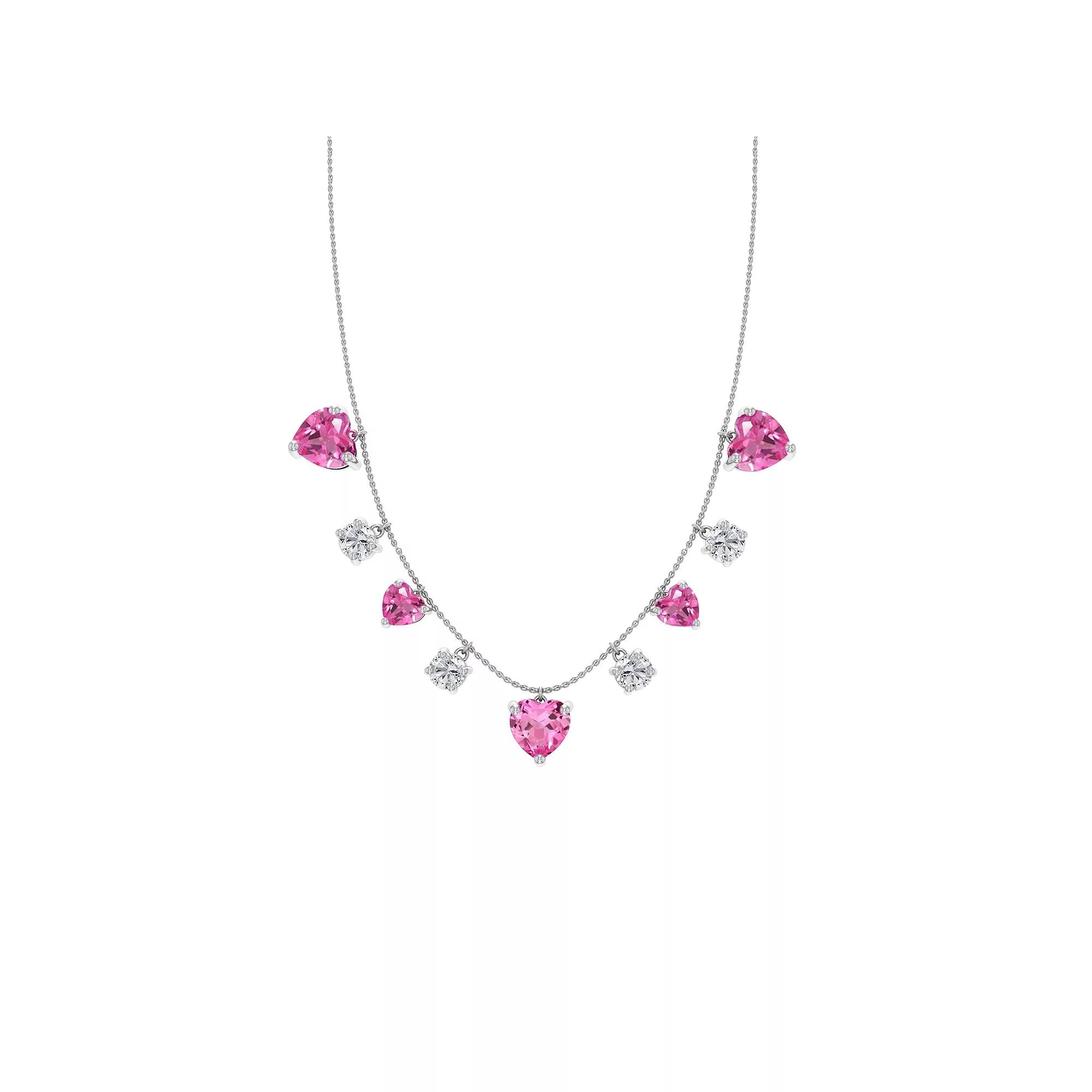 Sterling Silver Lab-Created Pink Sapphire Heart Necklace, Women's, Size: 18" Product Image