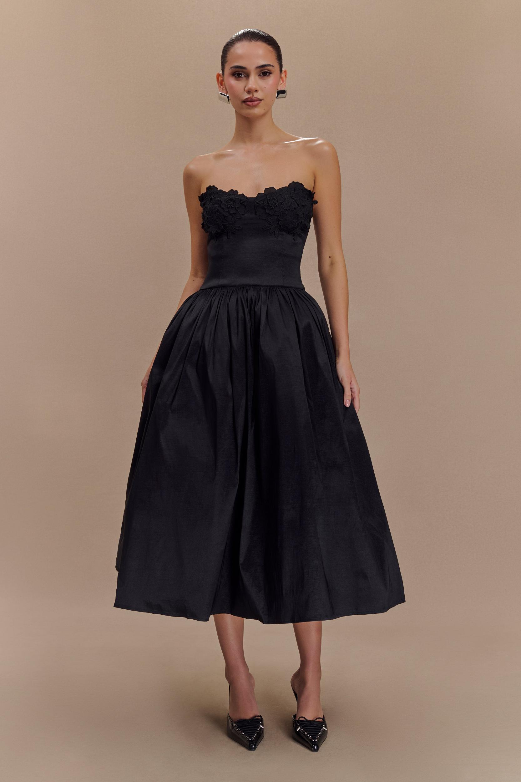 Elyssa Embroidered Midi Dress - Black Product Image