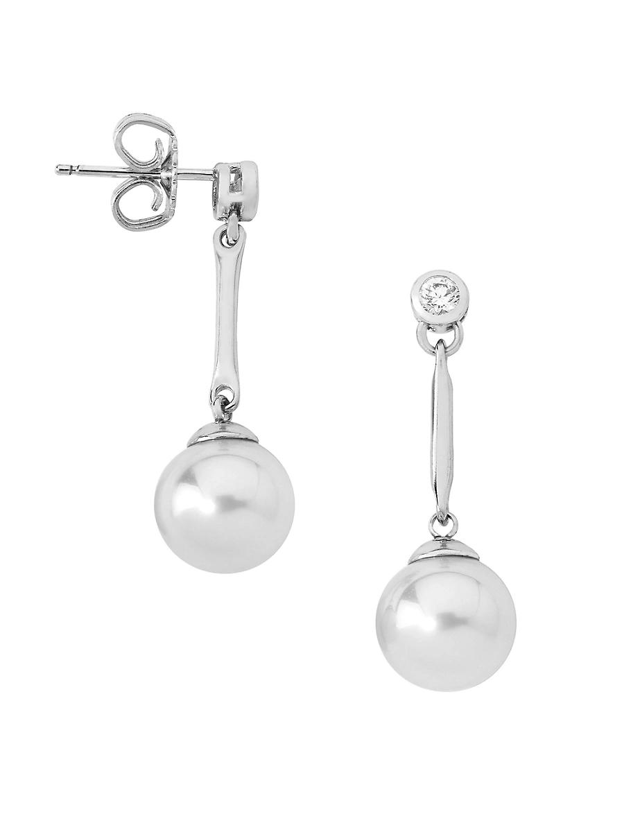 Womens Selene Rhodium-Plated Silver, Faux Pearl & Cubic Zirconia Dangle Drop Earrings Product Image