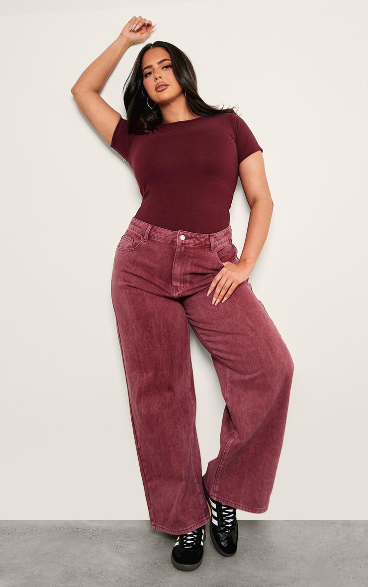 Plus Burgundy Premium Cotton Cap Sleeve Fitted Bodysuit Product Image