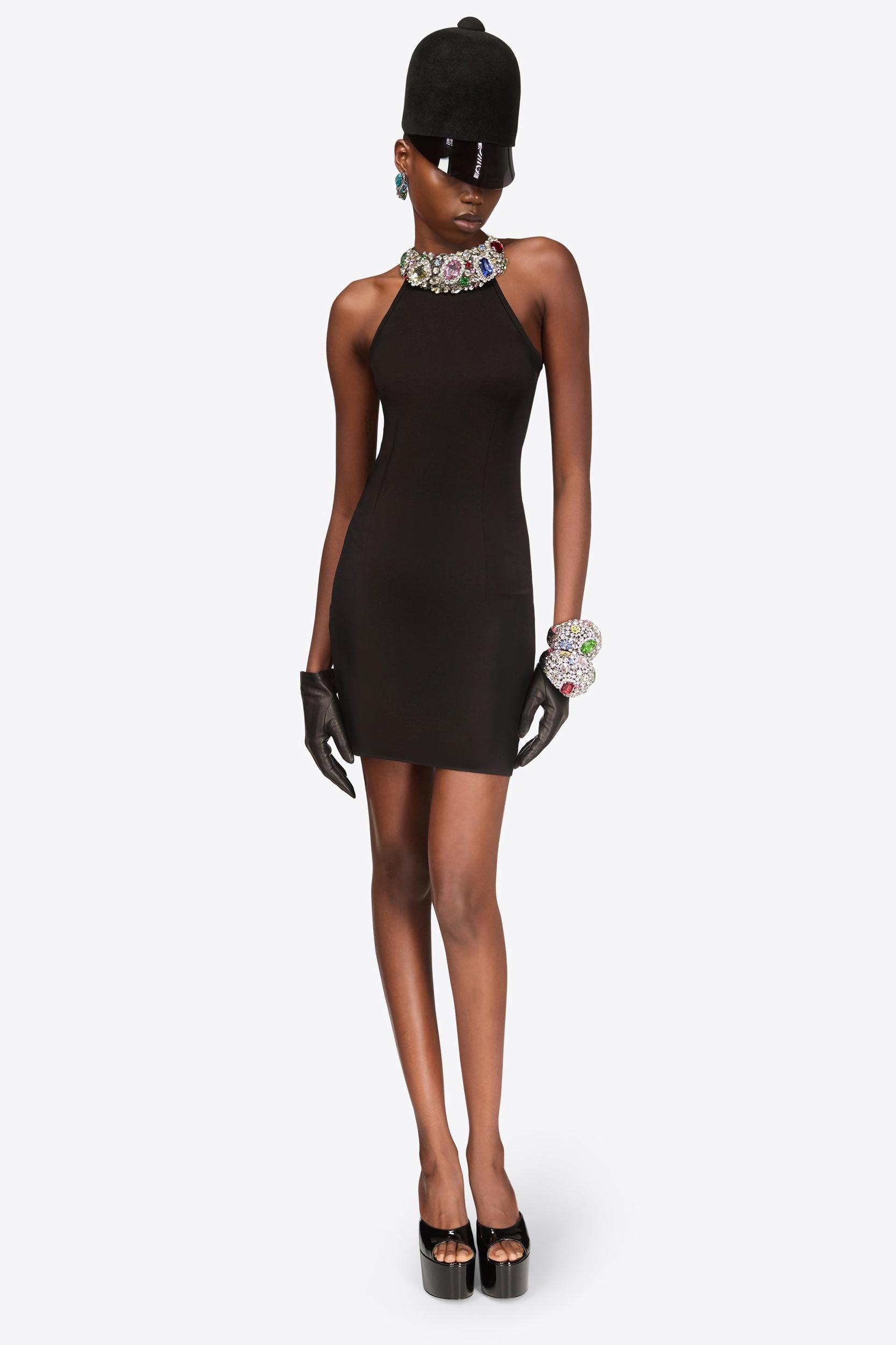 Crystal Gemstone Cluster Halter Mini Dress Product Image