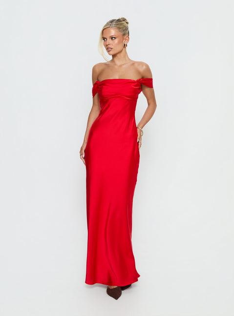 Azura Off The Shoulder Maxi Dress Red Product Image