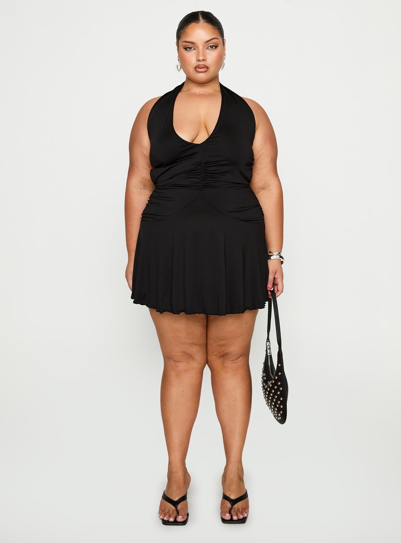 Maeva Halter Mini Dress Black Curve Product Image