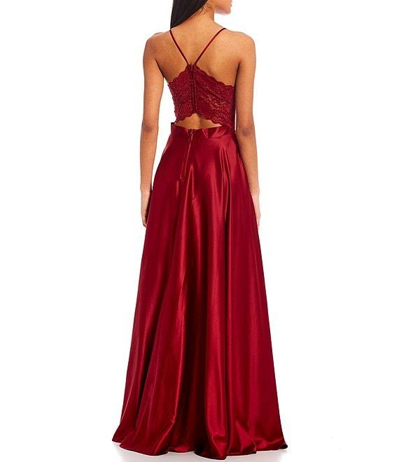 B. Darlin Lace Bra Back Satin Long Dress Product Image
