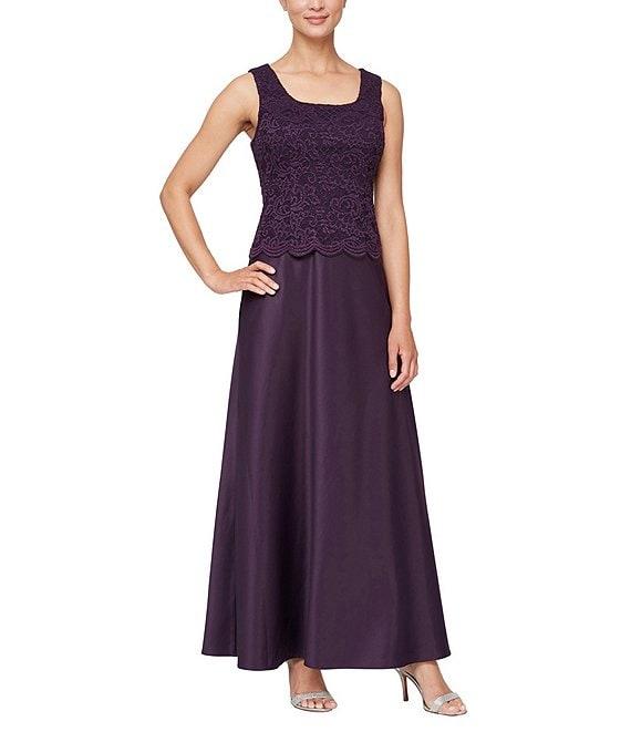 Alex Evenings Glitter Lace 3/4 Sleeve Square Neck Scallop Hem Bodice 2-Piece Jacket Gown Product Image