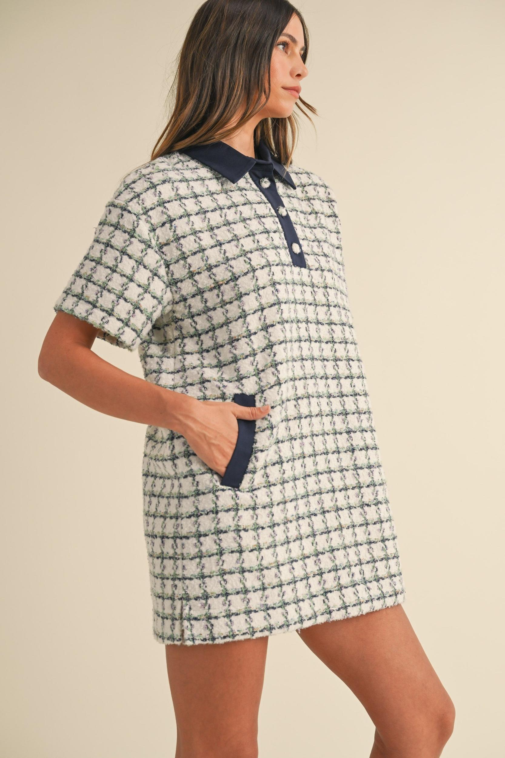 Collared Plaid Tweed Mini Dress Product Image