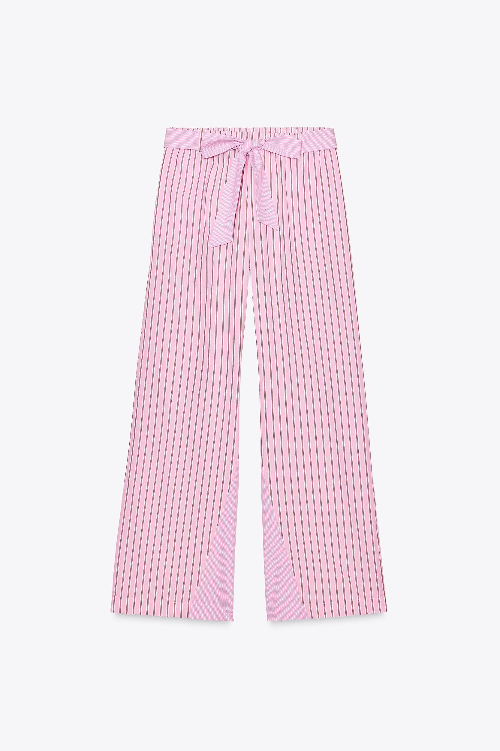 STRIPED POPLIN BELTED PANTS Product Image