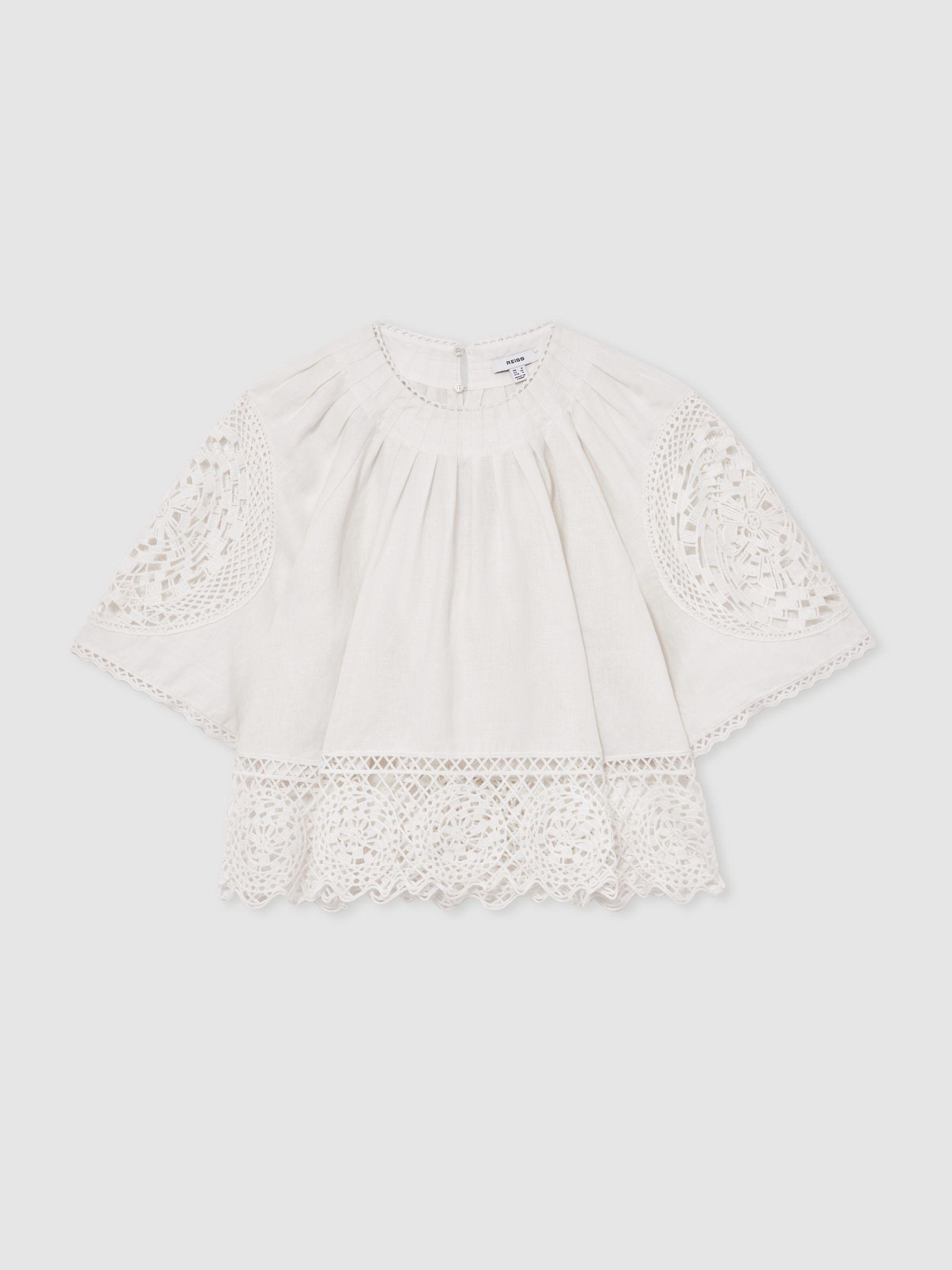 Linen Embroidered Swing Top in Ivory Product Image