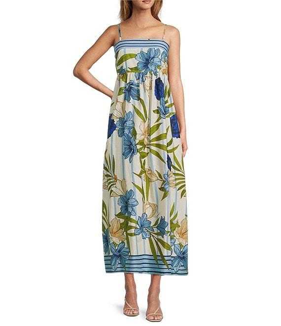 CeCe Woven Floral Print Square Neck Sleeveless Midi Dress Product Image