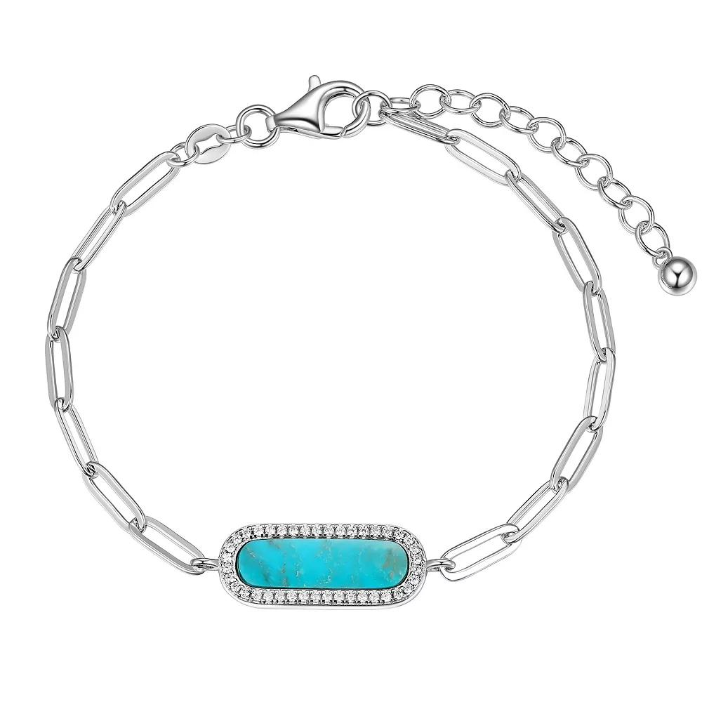 Sterling Silver Stabilized Turquoise & Cubic Zirconia Link Bracelet, Womens Product Image