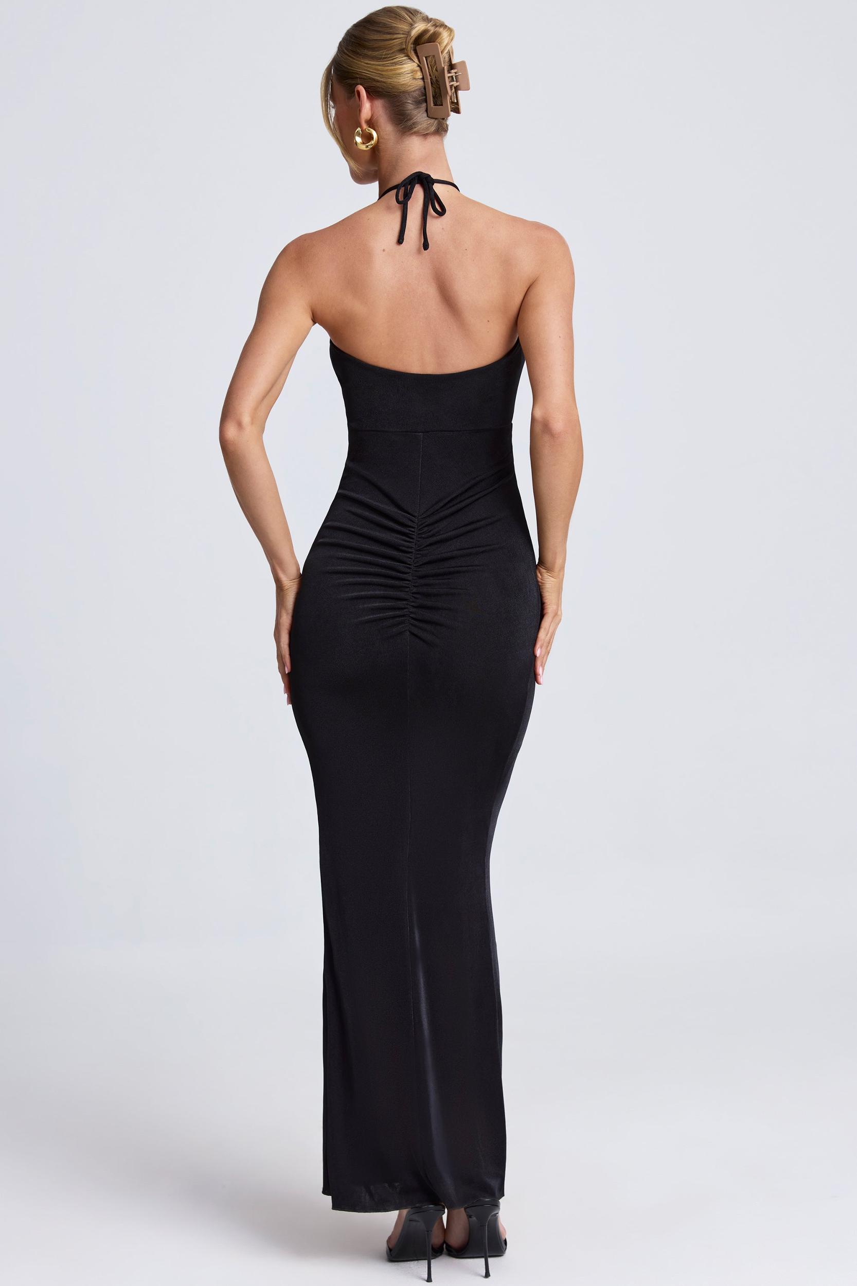 Hardware Detail Cut-Out Halterneck Maxi Dress in Black Product Image