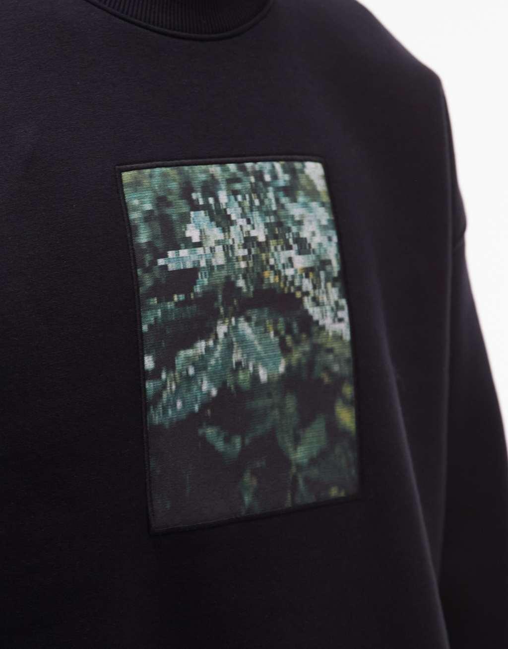 Topman oversized fit sweatshirt with leaves patch print in black Product Image