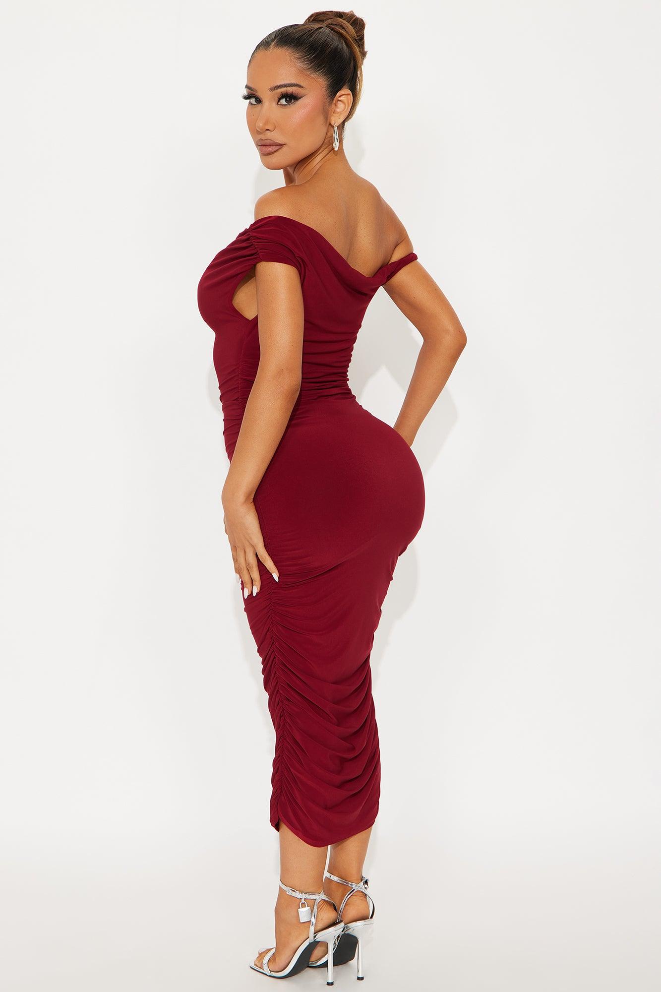 Blind Date One Shoulder Midi Dress - Wine Female Product Image