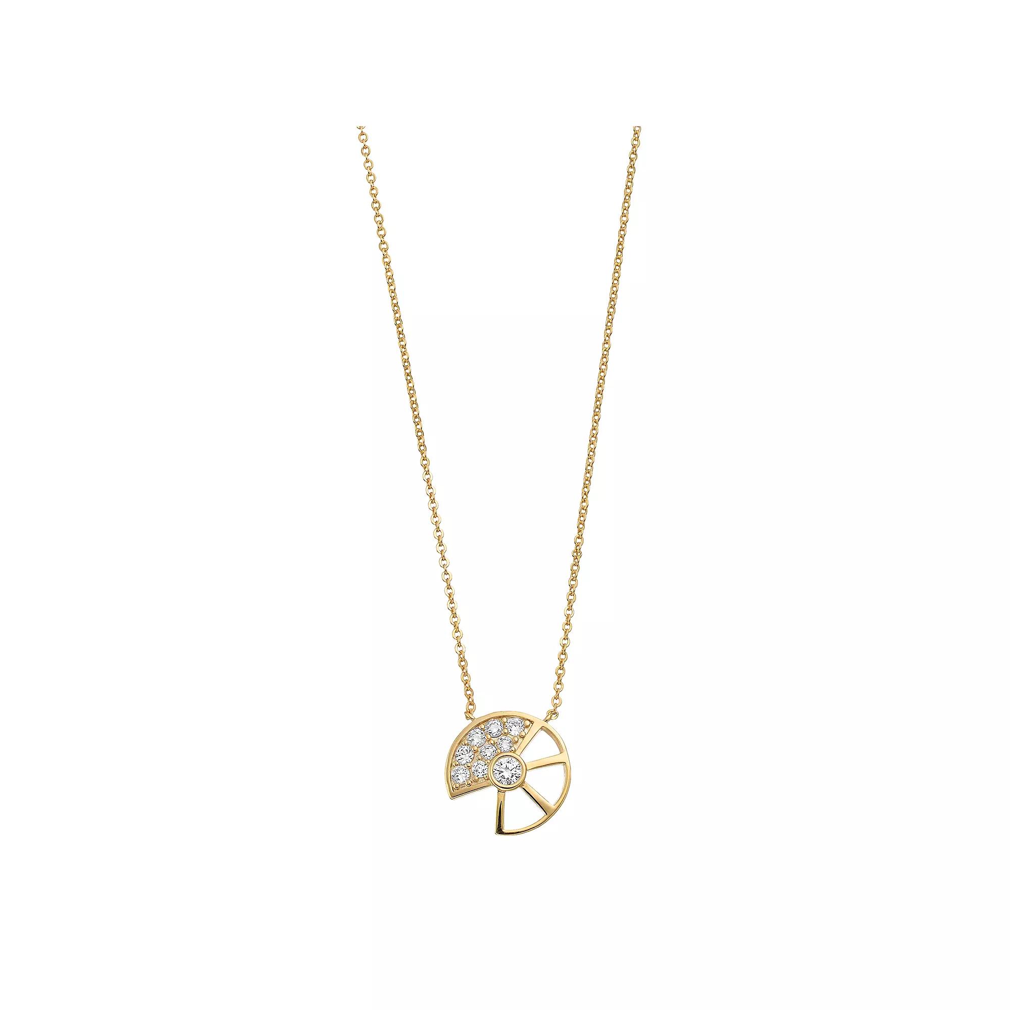Sterling Silver 14k Gold Plated Cubic Zirconia Abstract Shell Necklace, Womens Gold Tone Product Image