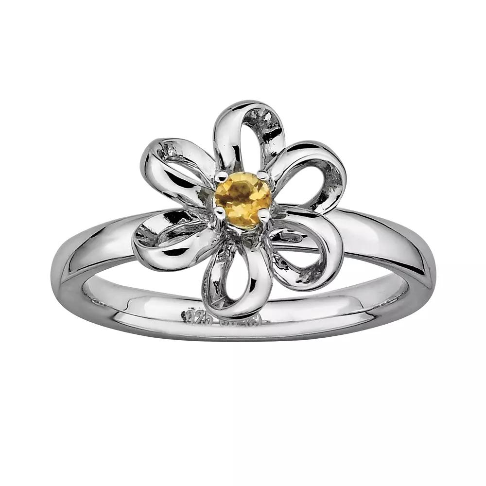 Stacks & Stones Sterling Silver Citrine Flower Stack Ring, Women's, Size: 5, Orange Product Image