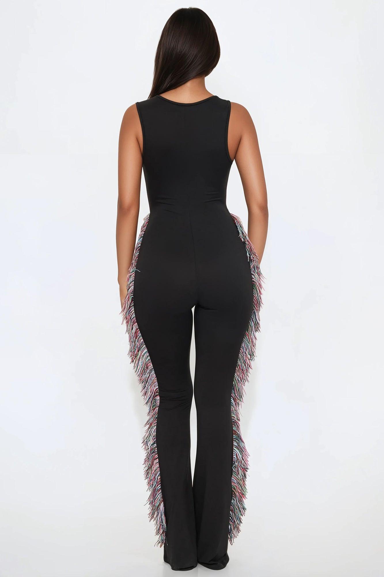 All At Once Fringe Jumpsuit - Black Product Image