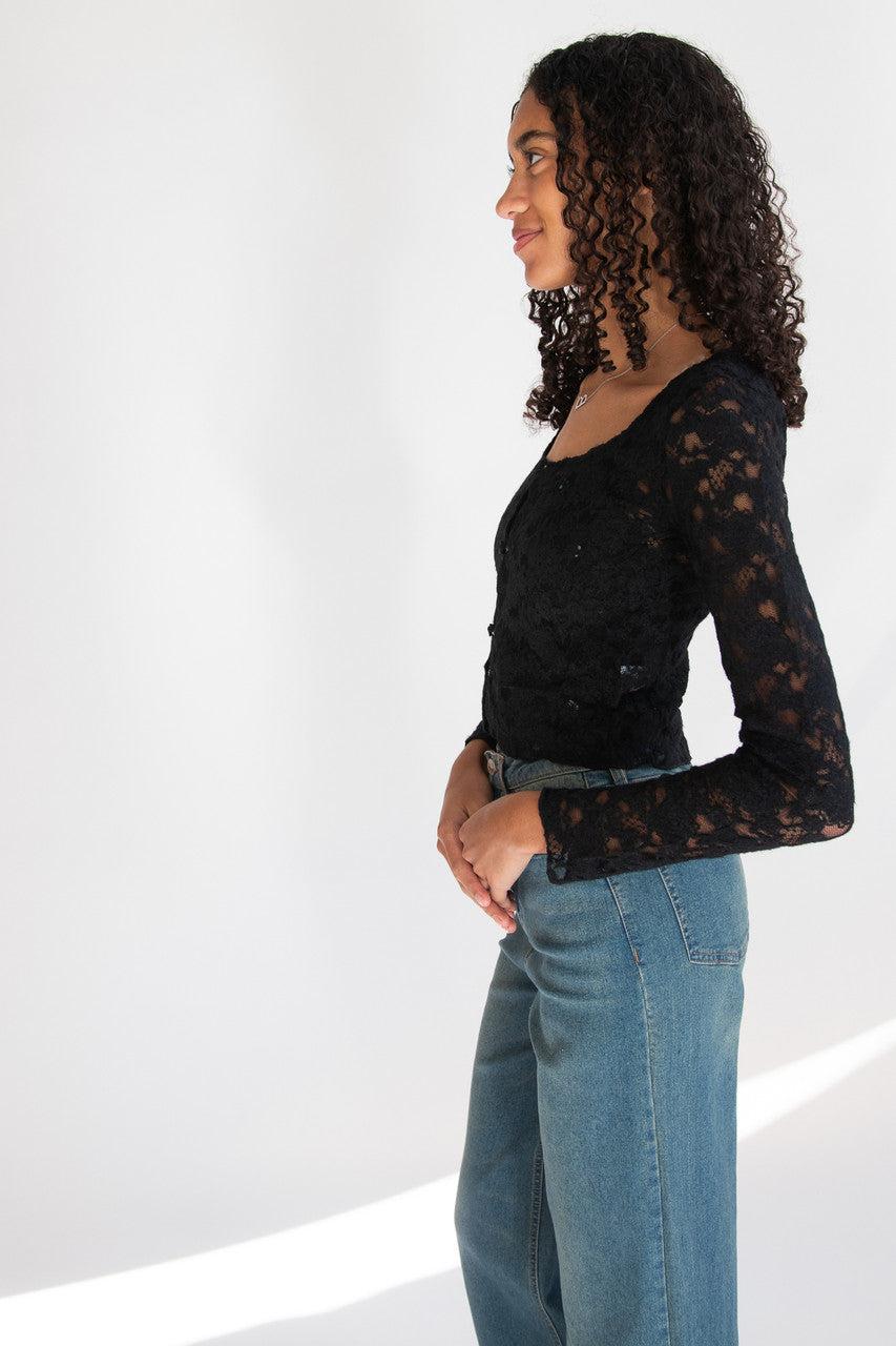 Rose Bud Lace Long Sleeve Top Product Image