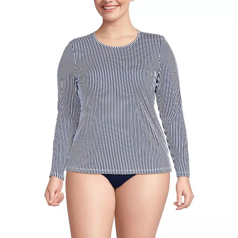 Plus Size Lands' End UPF 50 Long Sleeve Rash Guard, Women's, Size: 2XL, Blue Mini Stripe Product Image
