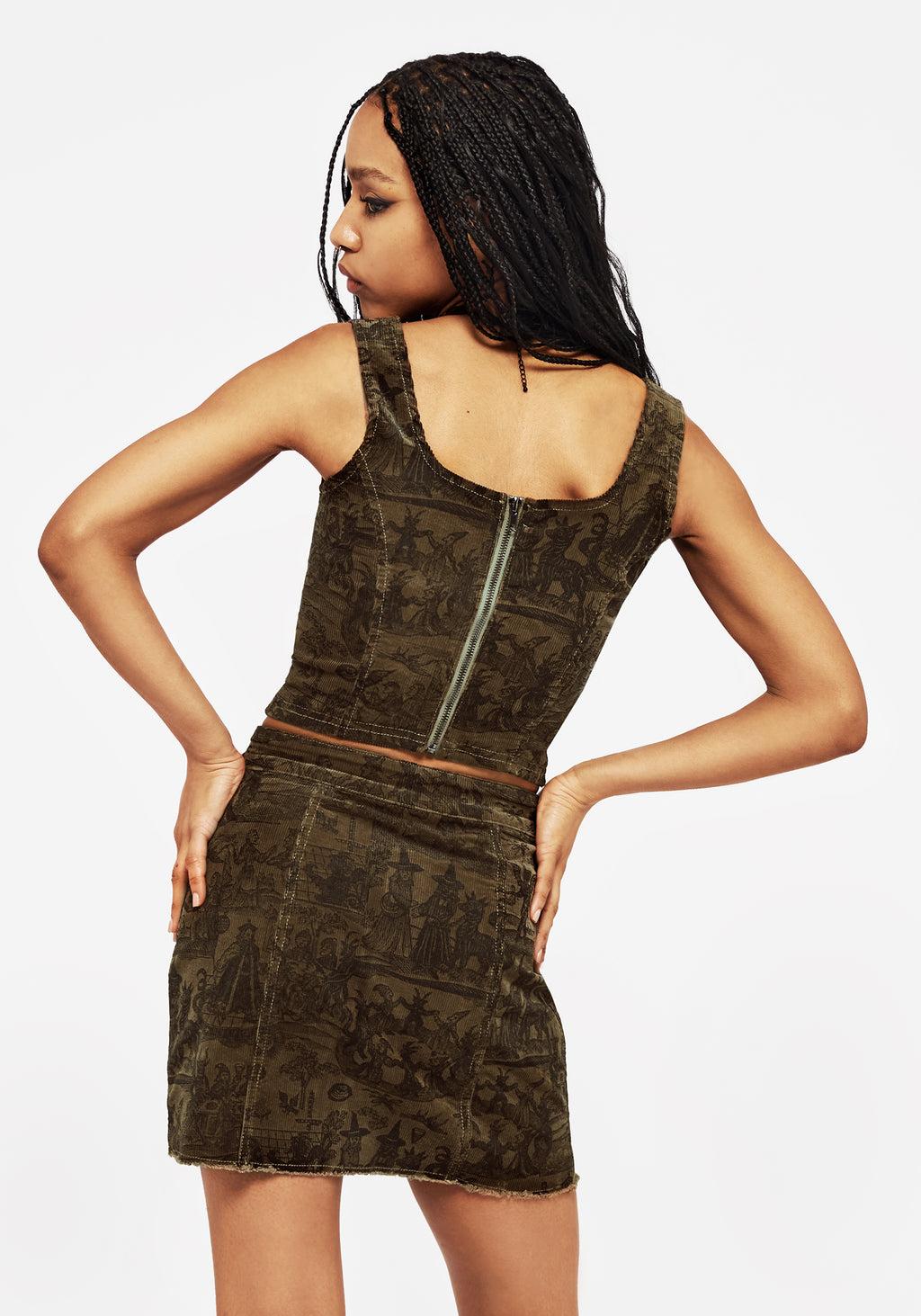 Diabolical Cord Woodcut Print Zip Up Mini Skirt Product Image