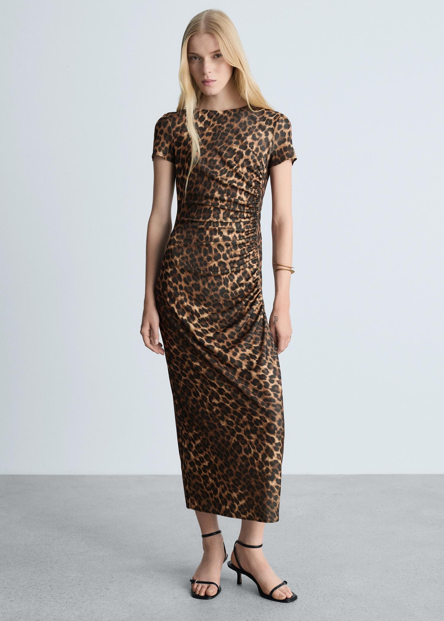 Leopard-print dress with ruffled details - Women | MANGO USA Product Image